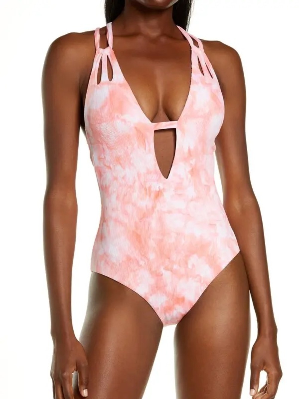 BECCA BY REBECCA VIRTUE Crystal Plunge Neck One-Piece Swimsuit